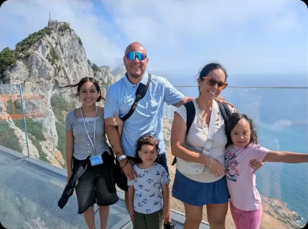 Jessica and her family on a glass viewing platform at the Rock of Gibraltar
